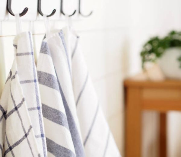 Kitchen towels hanging on a hooks